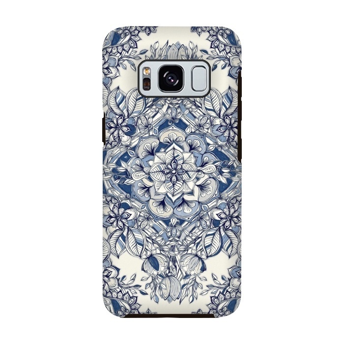 Galaxy S8 StrongFit Floral Diamond Doodle in Dark Blue and Cream by Micklyn Le Feuvre
