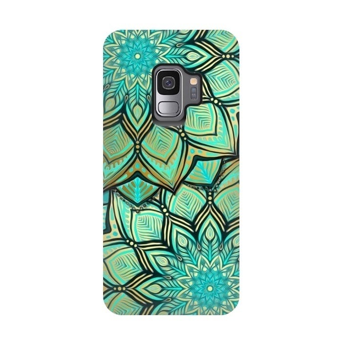 Galaxy S9 StrongFit Emerald and Teal Gilded Mandala by Micklyn Le Feuvre