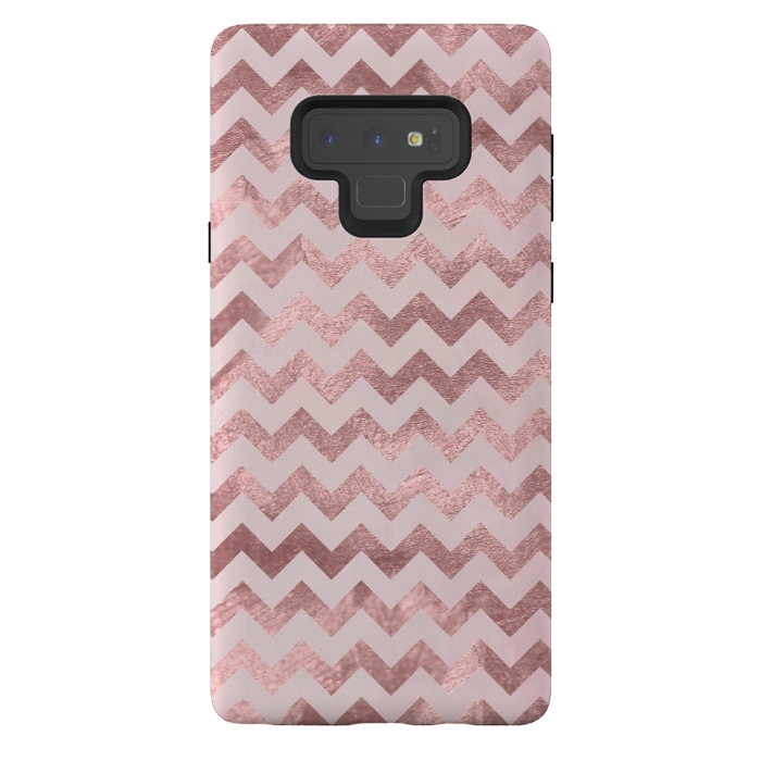 Galaxy Note 9 StrongFit Elegant Rose Gold Chevron Stripes 2 by Andrea Haase