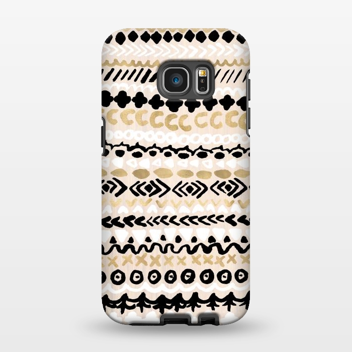 Galaxy S7 EDGE StrongFit Black, White & Gold Tribal by Tangerine-Tane