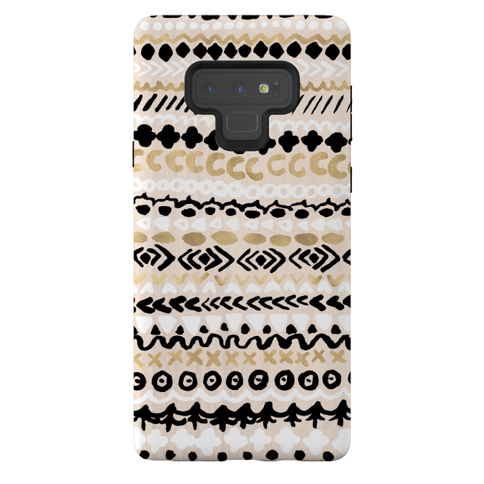 Galaxy Note 9 StrongFit Black, White & Gold Tribal by Tangerine-Tane
