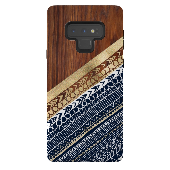 Galaxy Note 9 StrongFit Navy & Gold Tribal on Wood by Tangerine-Tane