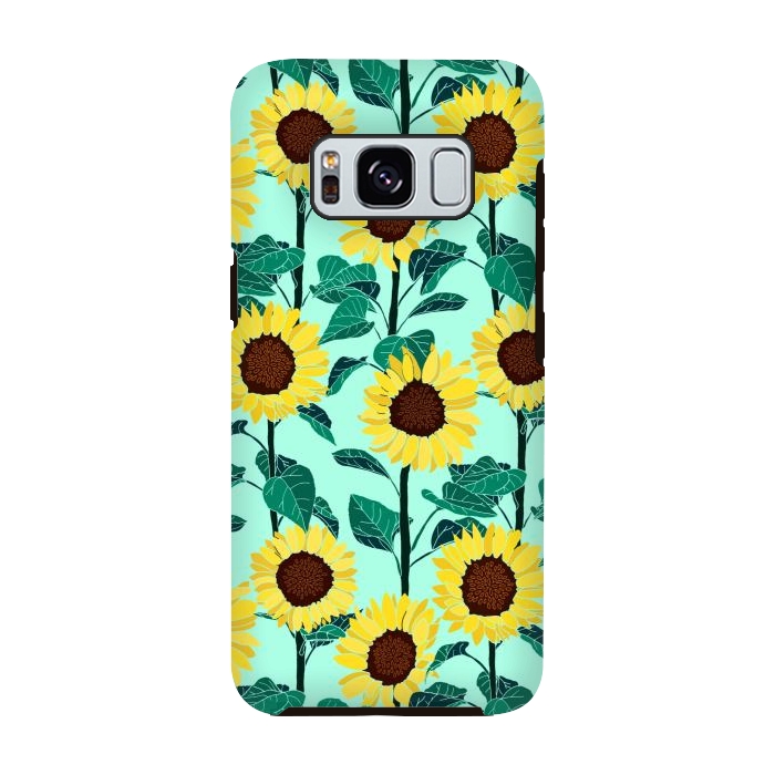 Galaxy S8 StrongFit Sunny Sunflowers - Mint  by Tigatiga