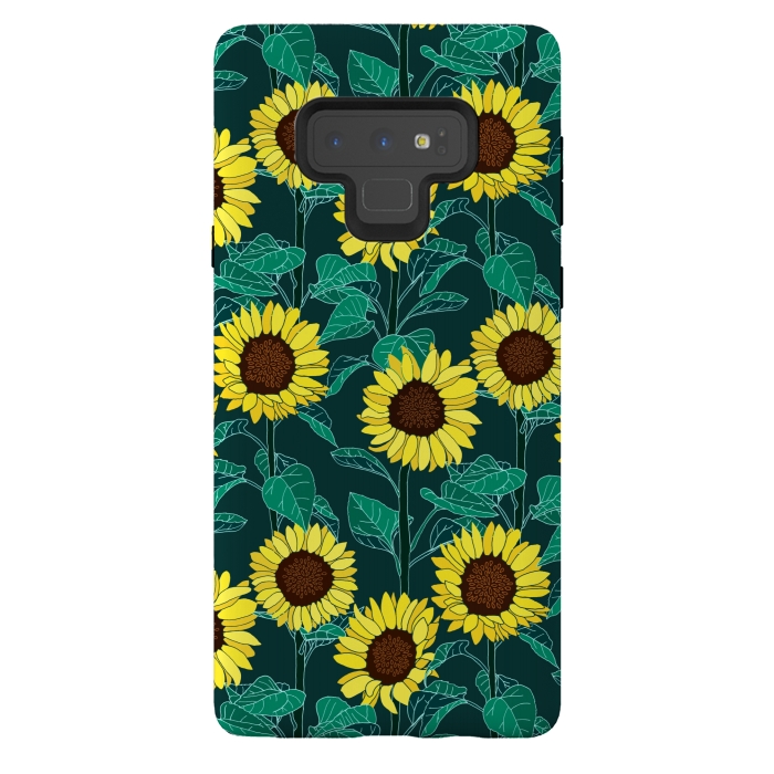 Galaxy Note 9 StrongFit Sunny Sunflowers - Emerald  by Tigatiga