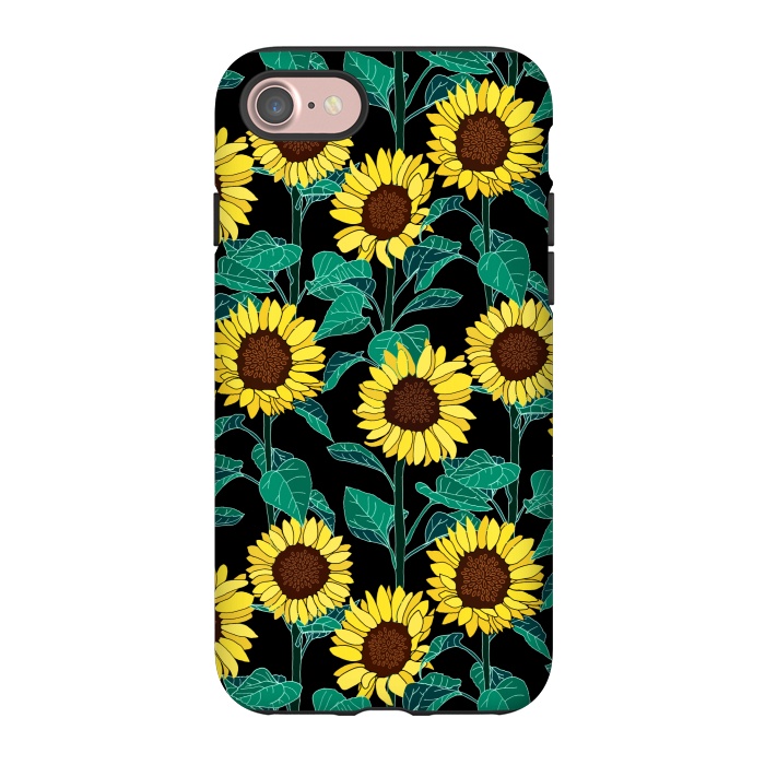 iPhone 7 StrongFit Sunny Sunflowers - Black  by Tigatiga