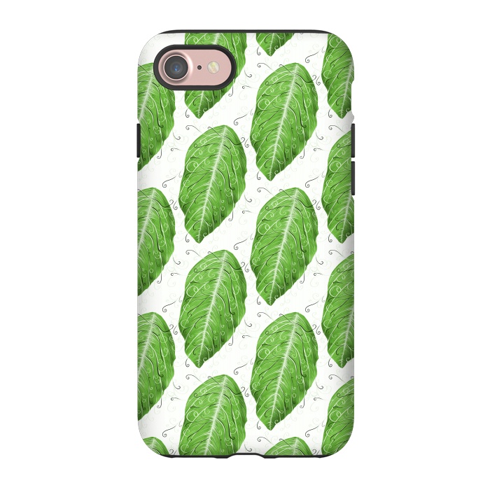 iPhone 7 StrongFit Swirly Green Leaf Pattern by Boriana Giormova