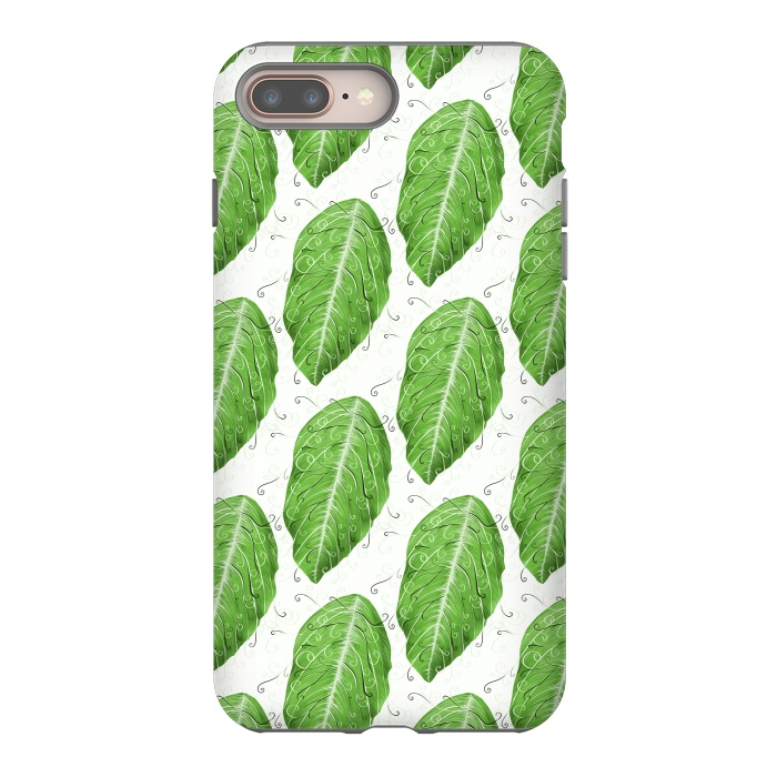 iPhone 7 plus StrongFit Swirly Green Leaf Pattern by Boriana Giormova