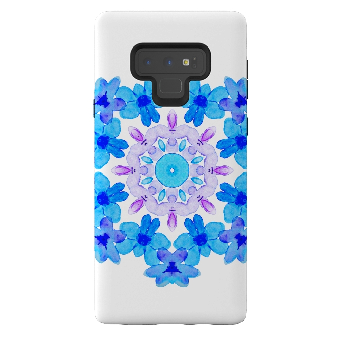 Galaxy Note 9 StrongFit Flower Mandala Violet Blue Watercolor Floral Art by Boriana Giormova