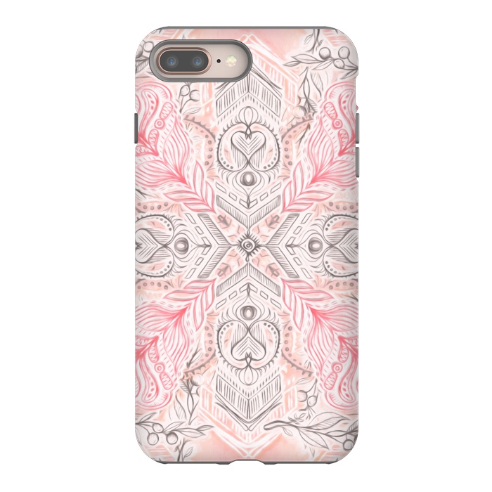 iPhone 7 plus StrongFit Boho Soft Peach Pink Tribal Pattern by Micklyn Le Feuvre