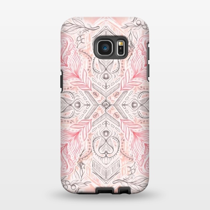 Galaxy S7 EDGE StrongFit Boho Soft Peach Pink Tribal Pattern by Micklyn Le Feuvre