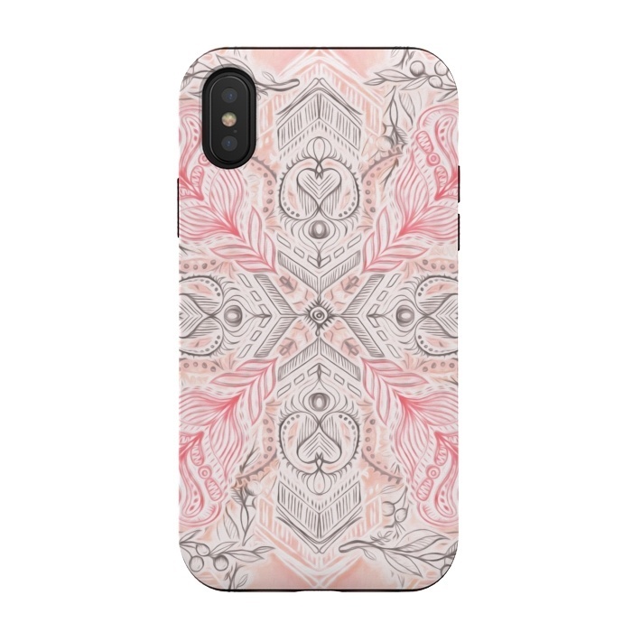 iPhone Xs / X StrongFit Boho Soft Peach Pink Tribal Pattern by Micklyn Le Feuvre