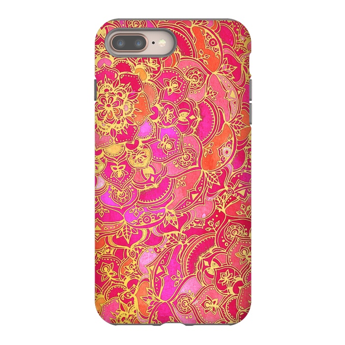 iPhone 7 plus StrongFit Hot Pink and Gold Baroque Floral Pattern by Micklyn Le Feuvre