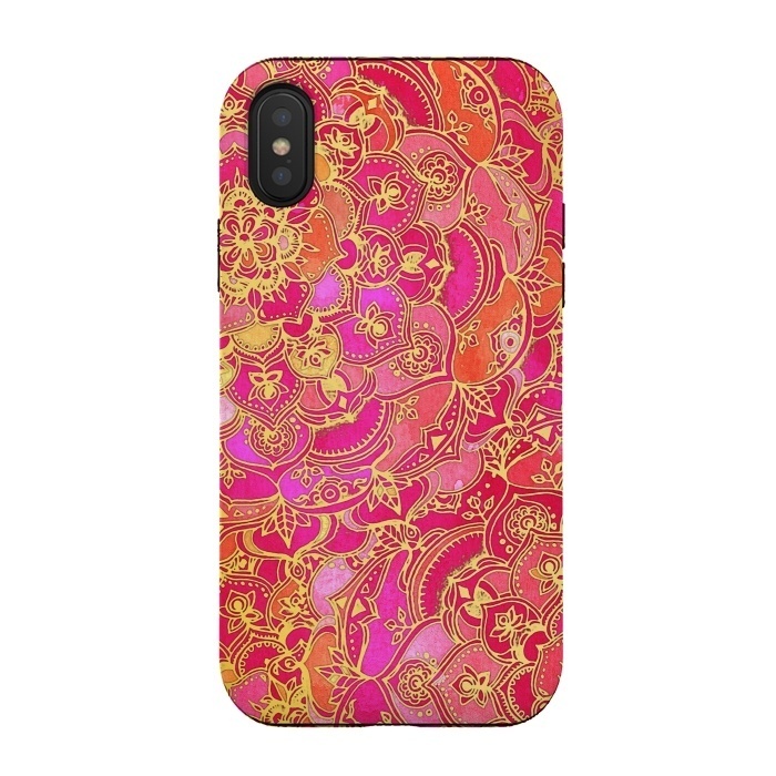 iPhone Xs / X StrongFit Hot Pink and Gold Baroque Floral Pattern by Micklyn Le Feuvre