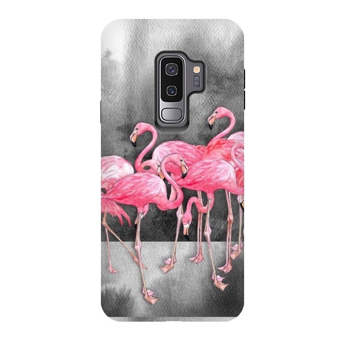 Galaxy S9 plus StrongFit Pink Flamingos in Watercolor & Ink by Micklyn Le Feuvre