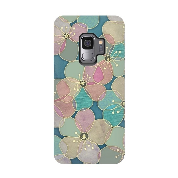 Galaxy S9 StrongFit It's Always Summer Somewhere - floral pattern on teal by Micklyn Le Feuvre