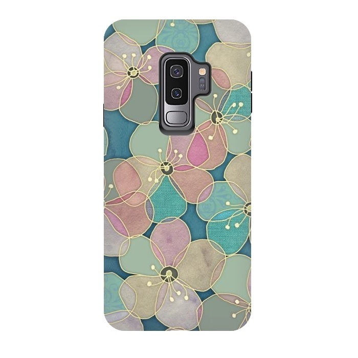 Galaxy S9 plus StrongFit It's Always Summer Somewhere - floral pattern on teal by Micklyn Le Feuvre