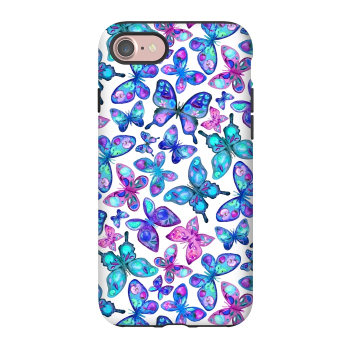 iPhone 7 StrongFit Watercolor Fruit Patterned Butterflies - aqua and sapphire by Micklyn Le Feuvre