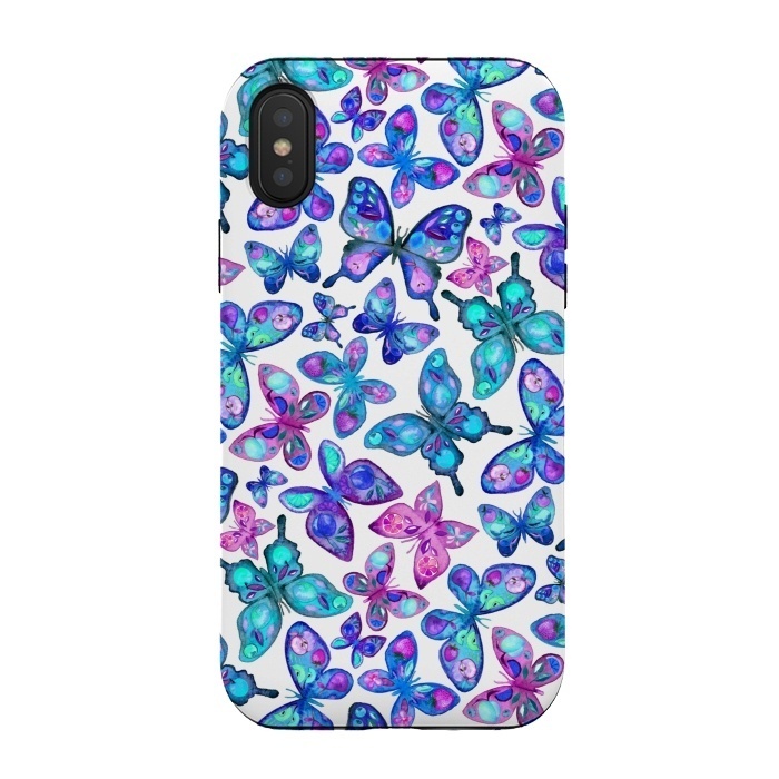 iPhone Xs / X StrongFit Watercolor Fruit Patterned Butterflies - aqua and sapphire by Micklyn Le Feuvre
