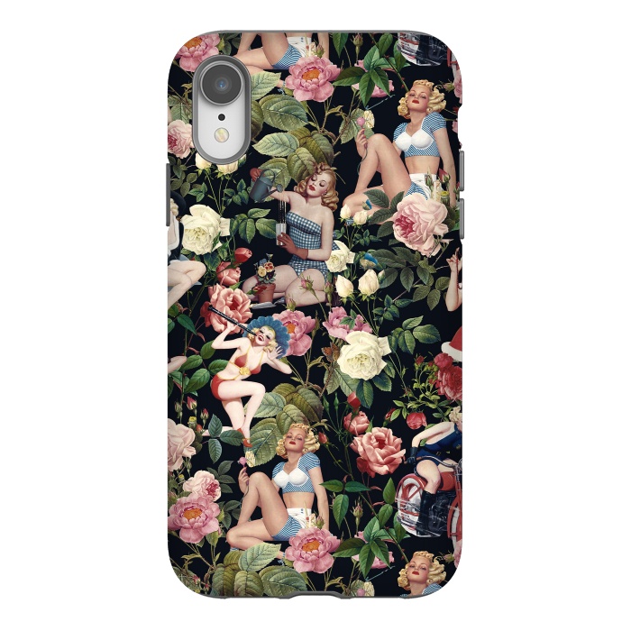 iPhone Xr StrongFit Floral and Pin Up Girls Pattern by Burcu Korkmazyurek
