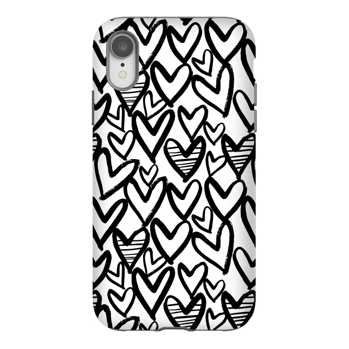 iPhone Xr StrongFit Black and white hearts by Laura Grant