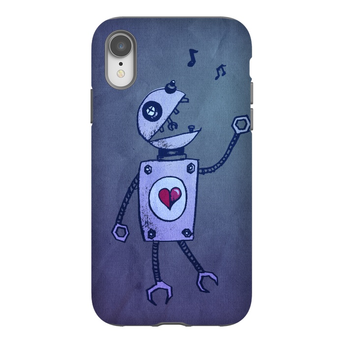 iPhone Xr StrongFit Blue Happy Cartoon Singing Robot by Boriana Giormova