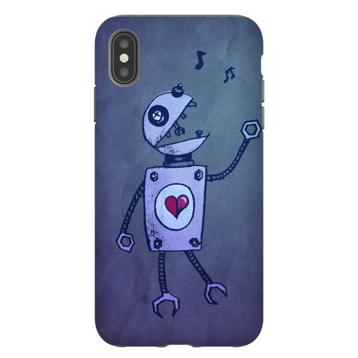 iPhone Xs Max StrongFit Blue Happy Cartoon Singing Robot by Boriana Giormova