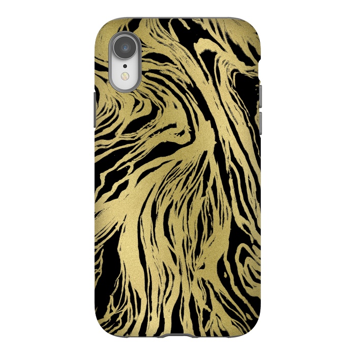iPhone Xr StrongFit Black and Gold Marble by Caitlin Workman
