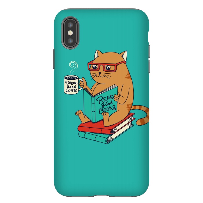iPhone Xs Max StrongFit Cat coffee and books by Coffee Man