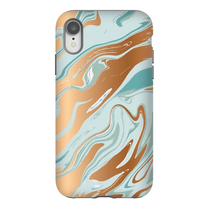 iPhone Xr StrongFit Liquid Green Marble and Gold 006 by Jelena Obradovic