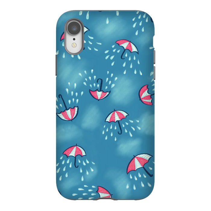 iPhone Xr StrongFit Fun Raining Cartoon Umbrella Pattern by Boriana Giormova