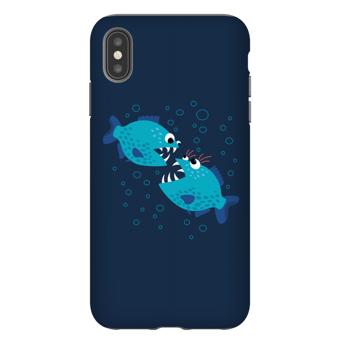 iPhone Xs Max StrongFit Gossiping Blue Cartoon Piranha Fish by Boriana Giormova