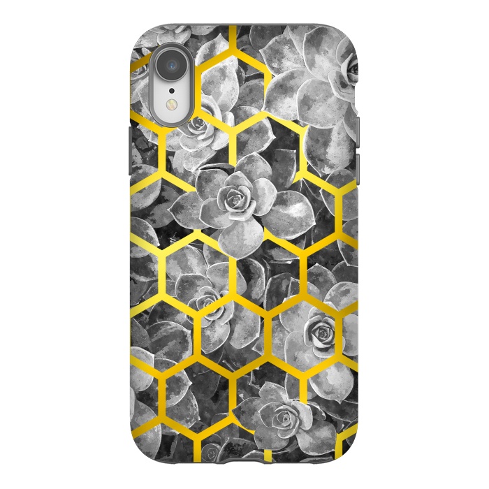 iPhone Xr StrongFit Black and White Succulent Gold Geometric by Alemi