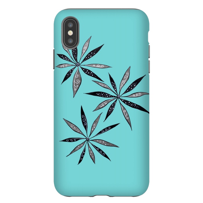 iPhone Xs Max StrongFit Elegant Thin Flowers With Dots And Swirls On Blue by Boriana Giormova