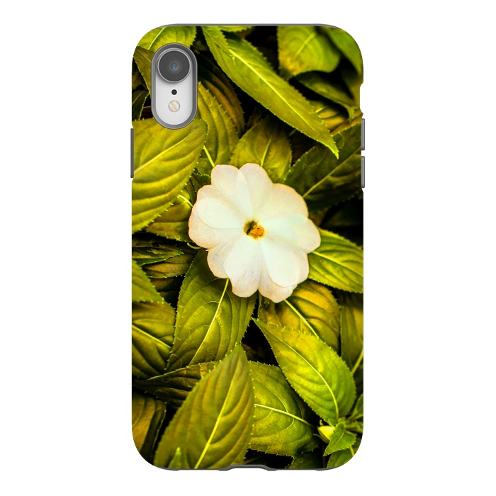 iPhone Xr StrongFit Leaves and White Flower by Bledi