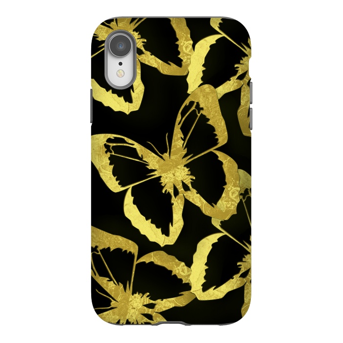 iPhone Xr StrongFit Black and Gold Butterflies by Alemi