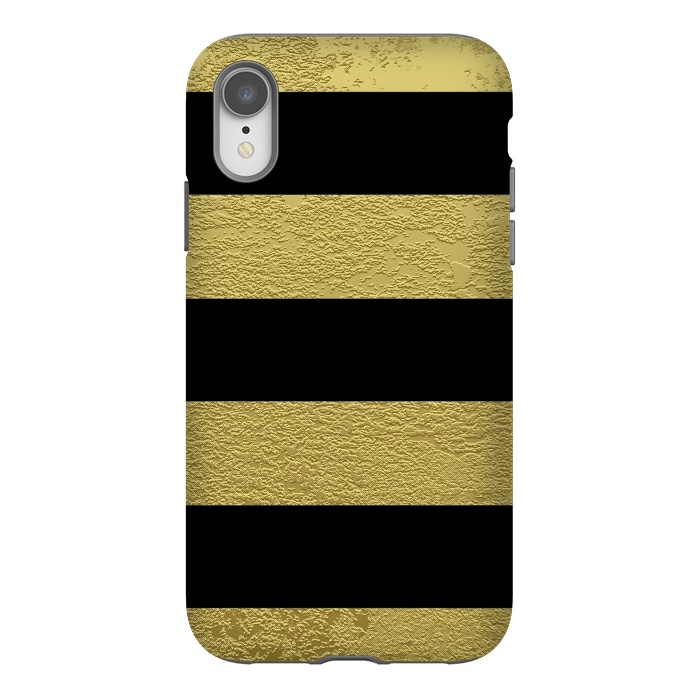 iPhone Xr StrongFit Black and Gold Stripes by Alemi