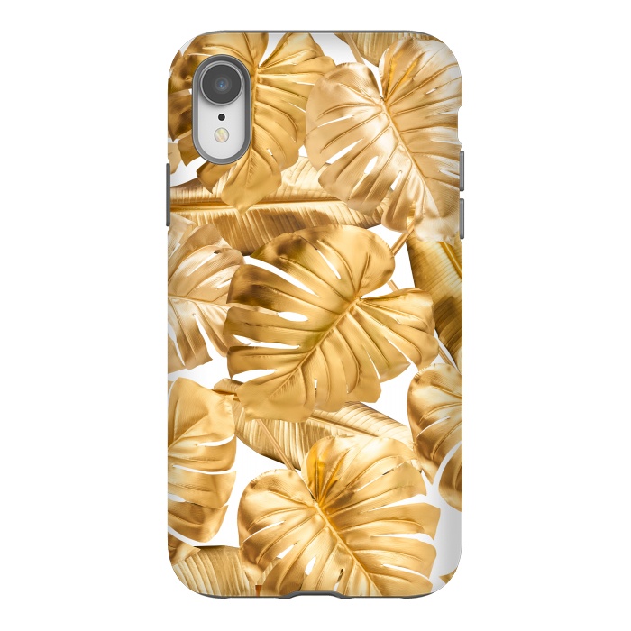 iPhone Xr StrongFit Gold Metal Foil Monstera Leaves Pattern by  Utart