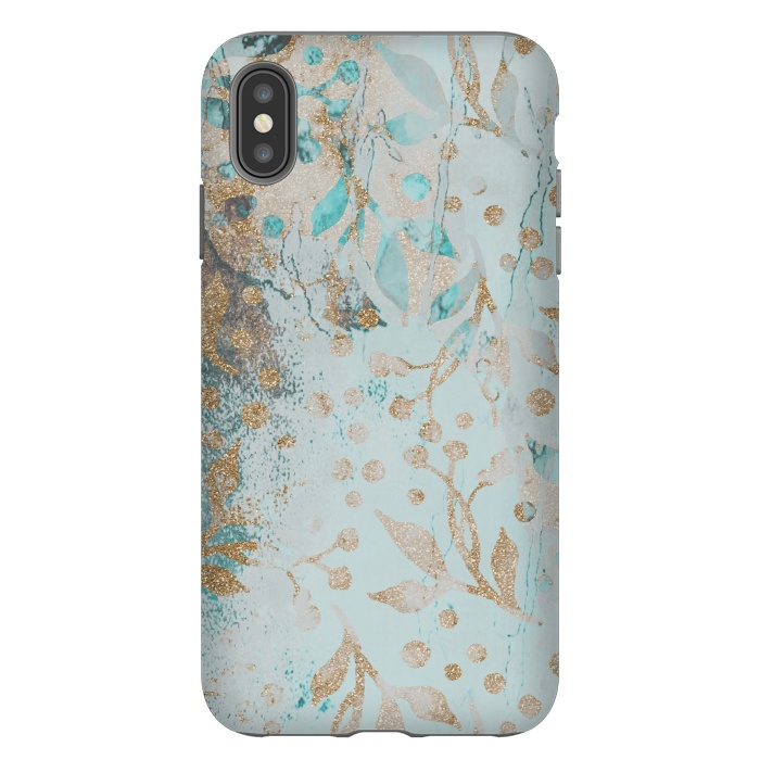 iPhone Xs Max StrongFit  Botanical  Pattern Teal And Gold by Andrea Haase