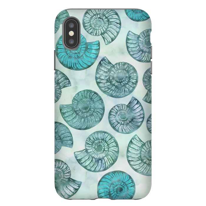 iPhone Xs Max StrongFit Teal Fossils And Ammonites by Andrea Haase