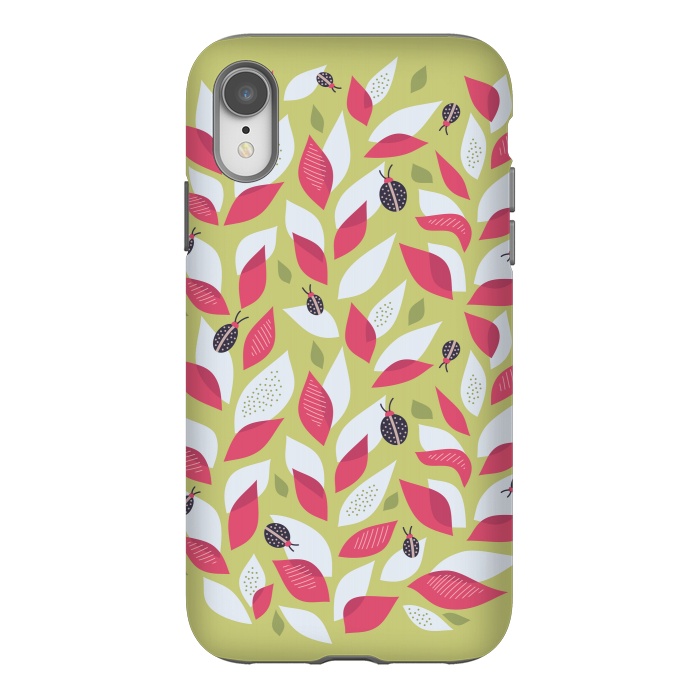 iPhone Xr StrongFit Green Plant With Pink Leaves And Ladybugs Spring by Boriana Giormova