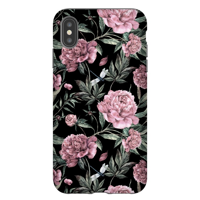 iPhone Xs Max StrongFit Black and Pink Peony Pattern by  Utart