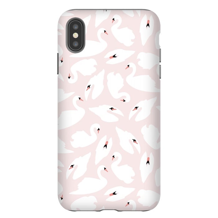 iPhone Xs Max StrongFit Swan Pattern on Pink 030 by Jelena Obradovic