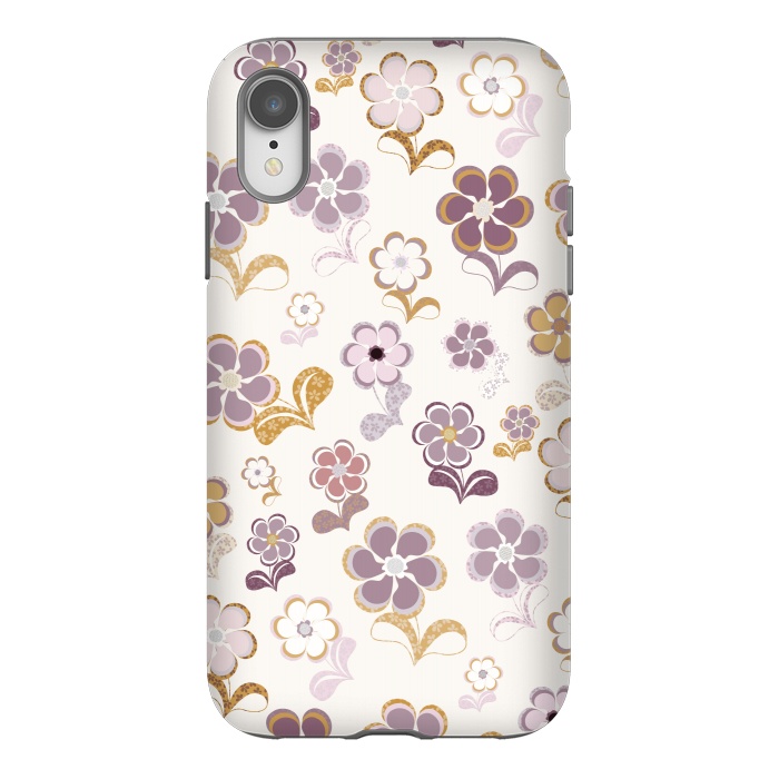 iPhone Xr StrongFit 60s Flowers in Purple and Mustard by Paula Ohreen