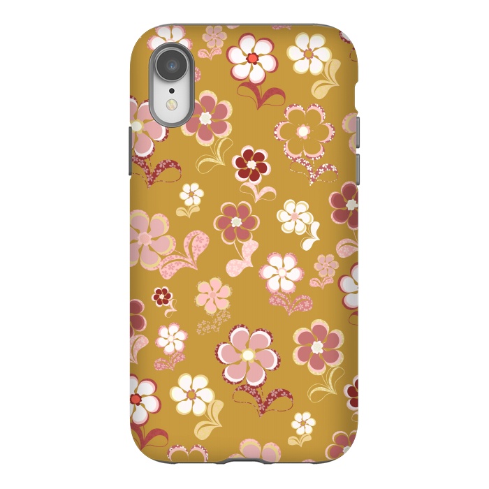 iPhone Xr StrongFit 60s Flowers in Mustard and Pink by Paula Ohreen