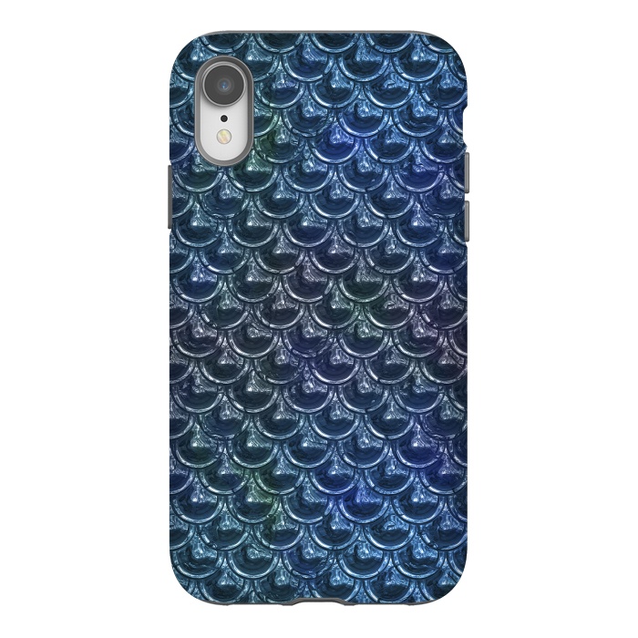 iPhone Xr StrongFit Shimmering Blue Metallic Scales by Andrea Haase