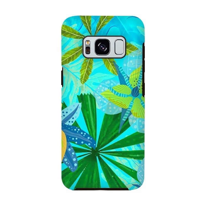 Galaxy S8 StrongFit Watercolor Abstract Teal and Blue Aloha tropical Jungle by  Utart