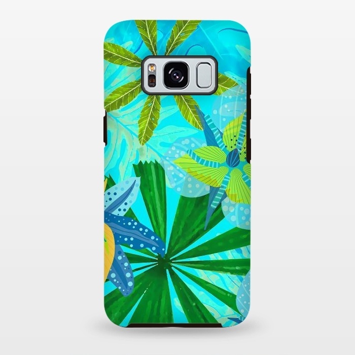 Galaxy S8 plus StrongFit Watercolor Abstract Teal and Blue Aloha tropical Jungle by  Utart