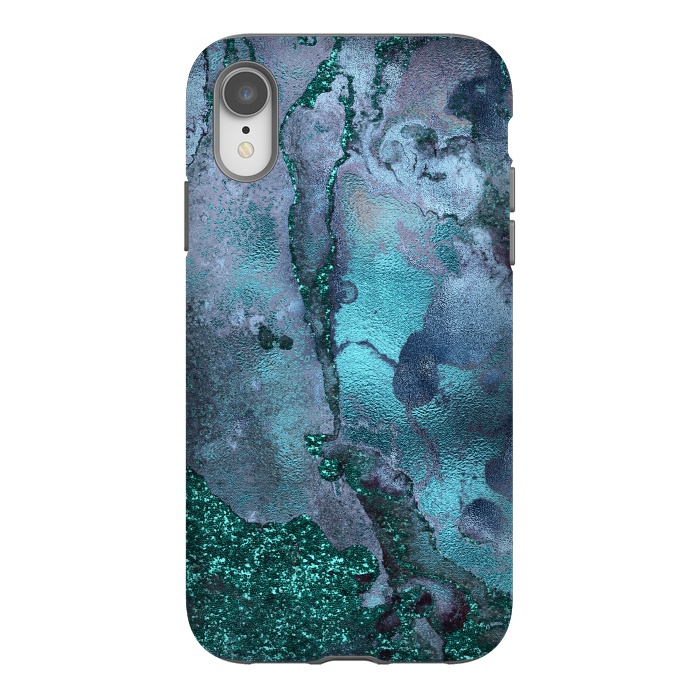 iPhone Xr StrongFit Blue and Teal Ink Glitter Marble by  Utart