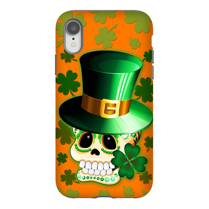 iPhone Xr StrongFit St Patrick Lucky Irish Skull Cartoon  by BluedarkArt