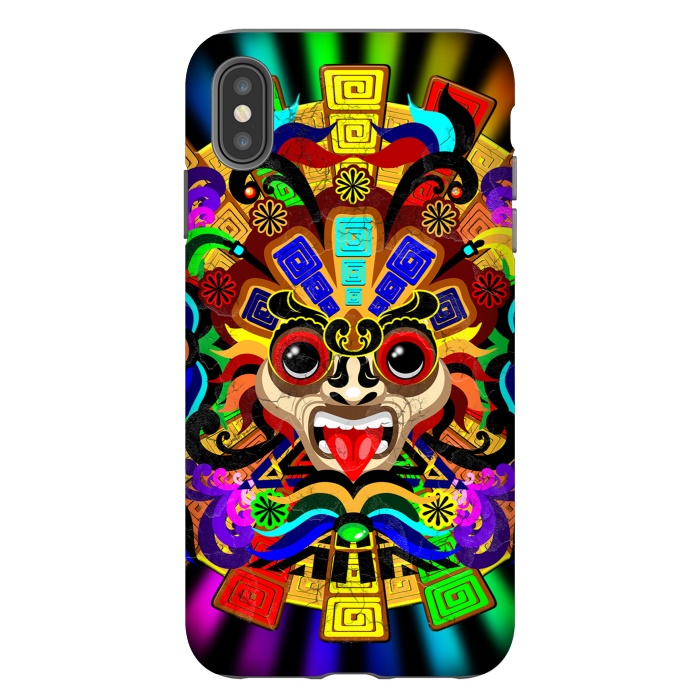 iPhone Xs Max StrongFit Aztec Warrior Mask Rainbow Colors by BluedarkArt